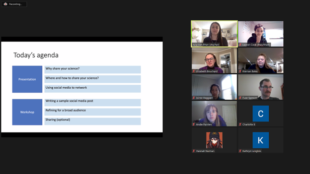 A screenshot of Julia and other AFS participants on Zoom during the workshop.